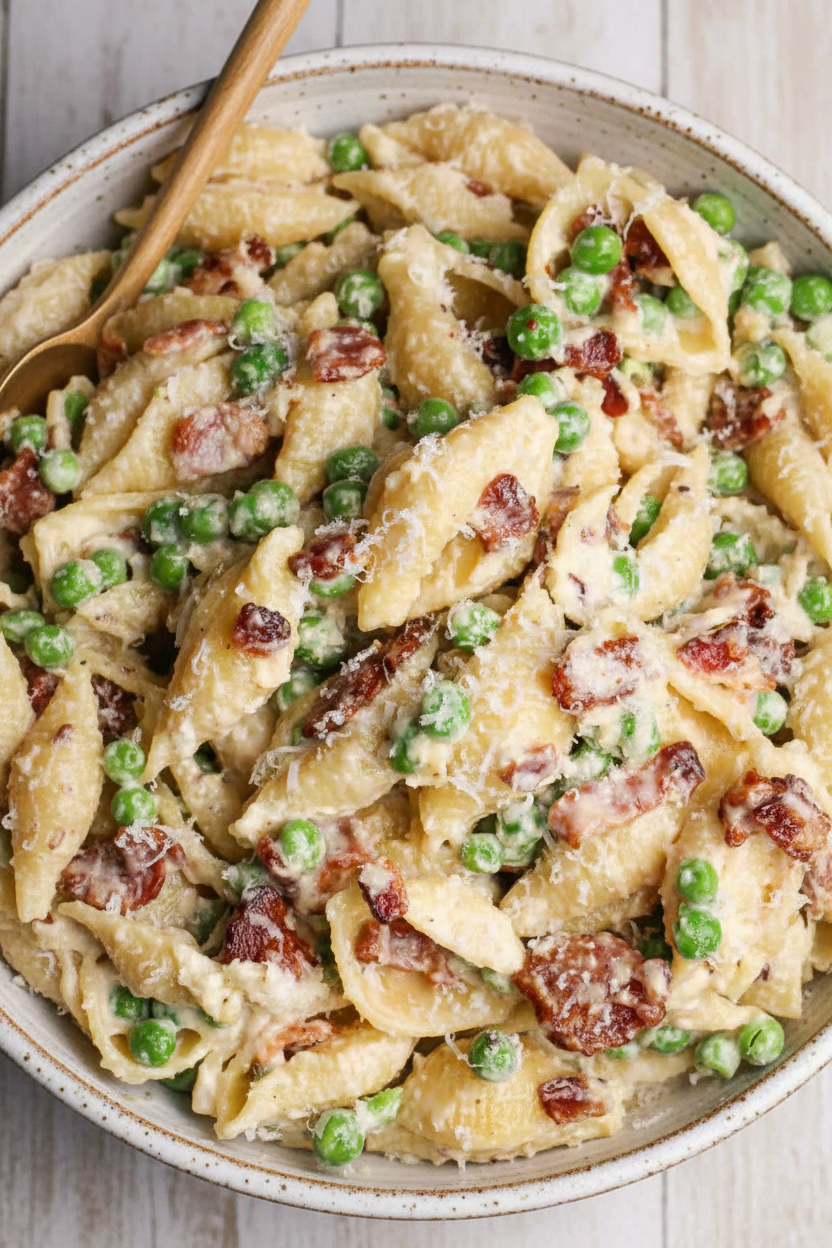 Bacon Pea Pasta Salad with Parmesan