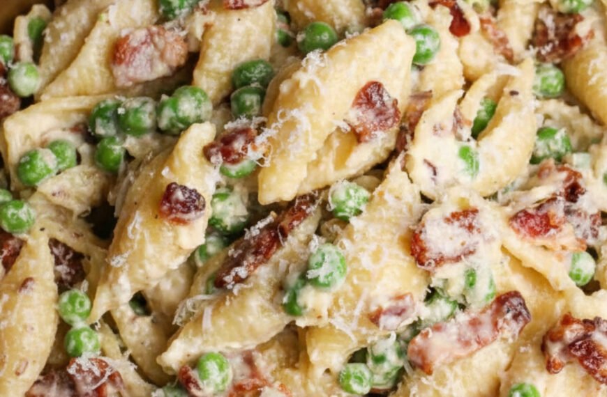 Easy Pea Pasta Salad with Bacon and Parmesan