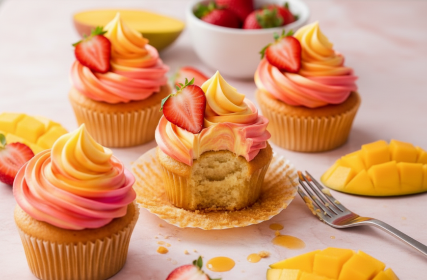 Bakers Favorite Mango Strawberry Sunset Cupcakes