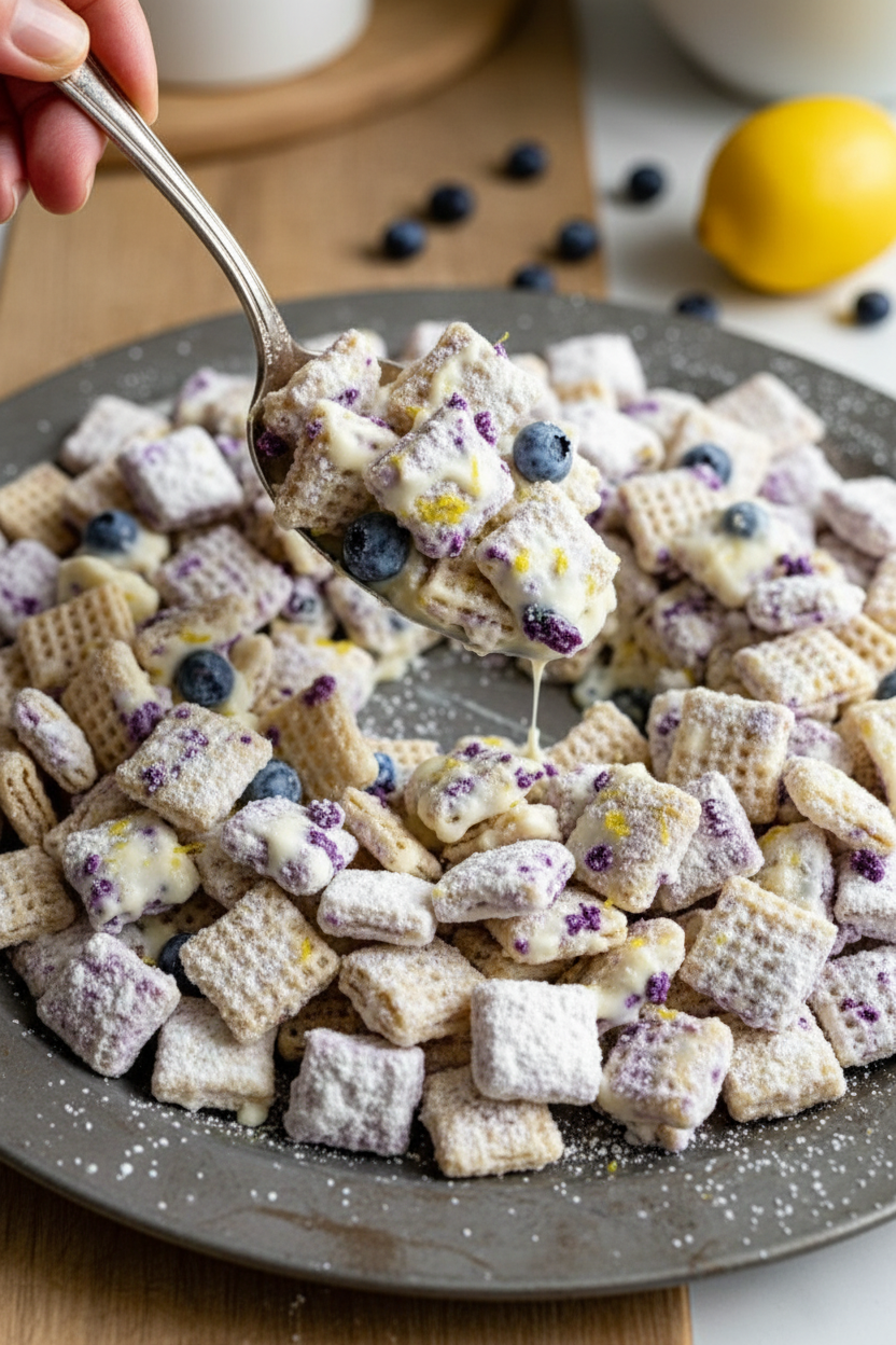 Blueberry Lemon Cheesecake Puppy Chow
