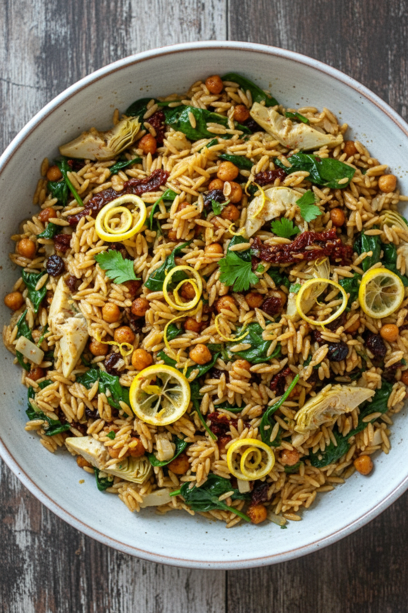 Bright Lemon Orzo with Spinach and Chickpeas