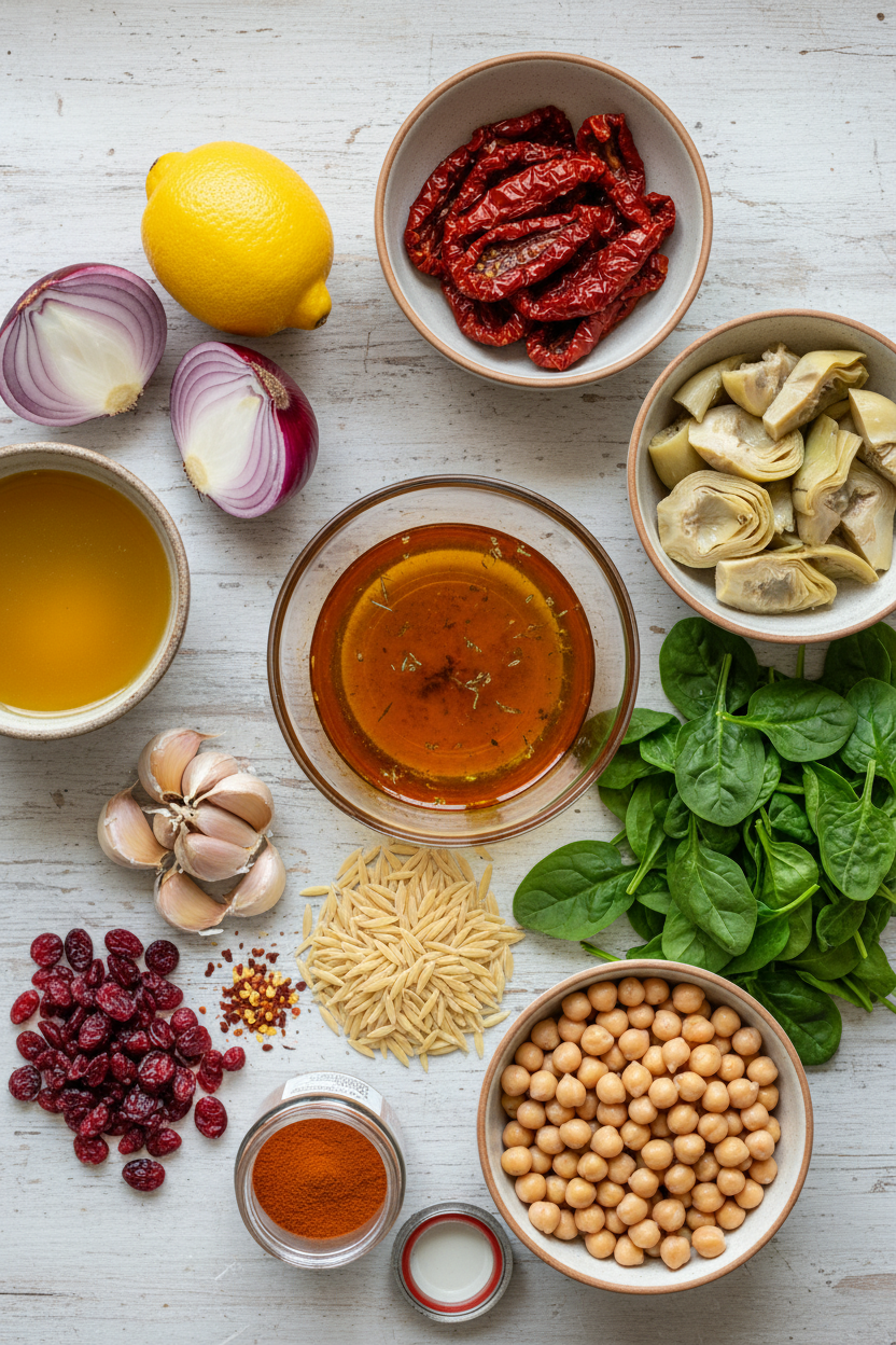Bright Lemon Orzo with Spinach and Chickpeas