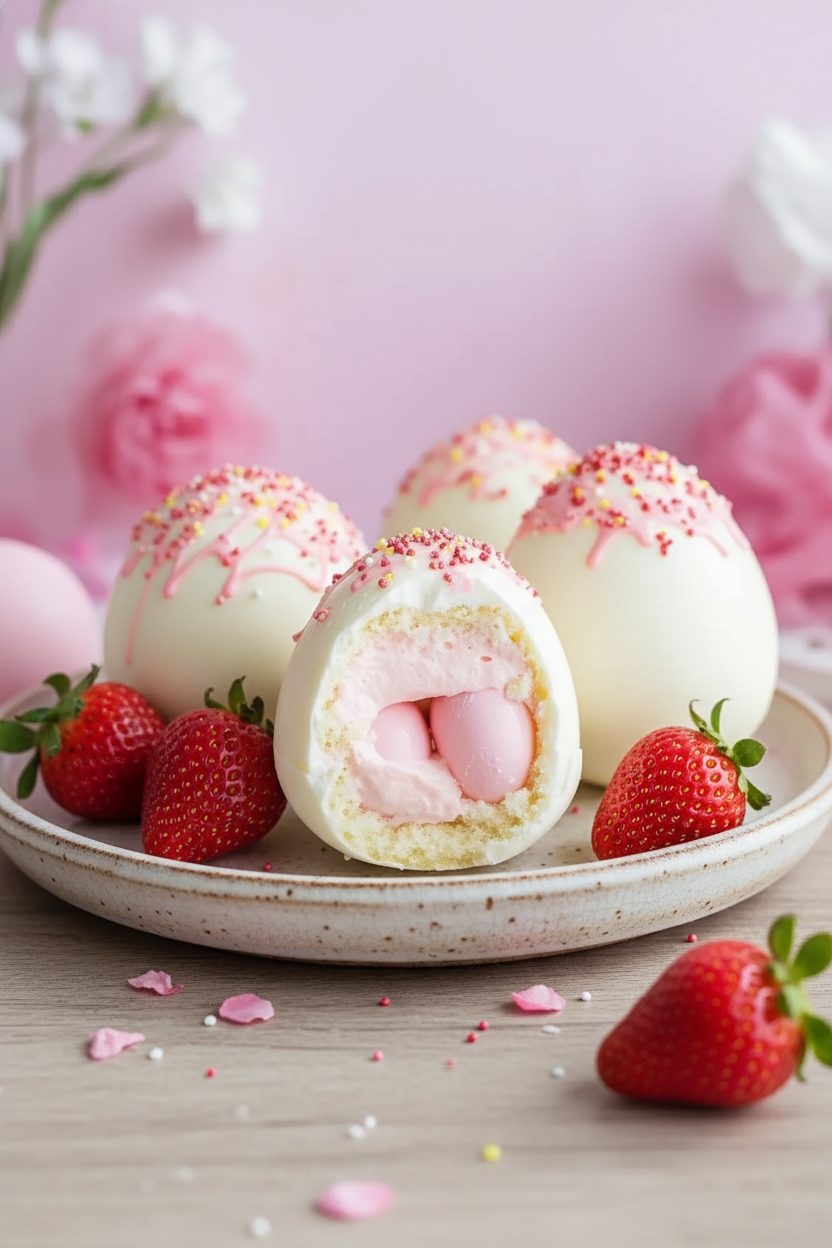 Chef Johns Strawberry Shortcake Chocolate Egg Bombs