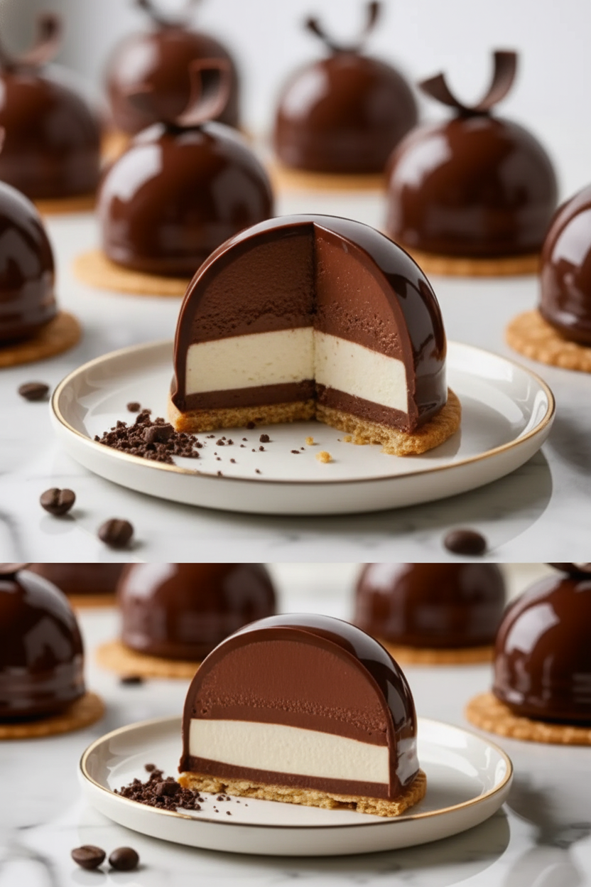 Chocolate and Mascarpone Mirror Glaze Domes