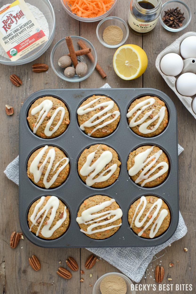 Cream Cheese Drizzled Carrot Cake Muffins