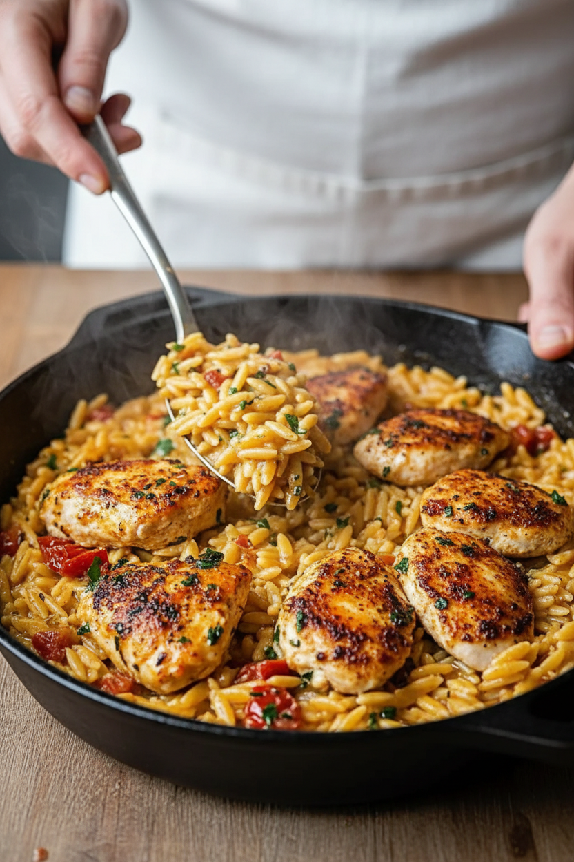 Creamy Cajun Chicken Orzo Skillet