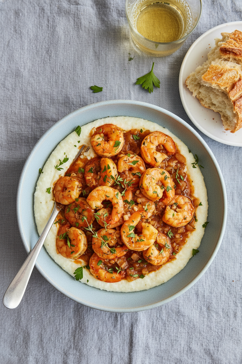 Creamy Grits with Garlic Butter Shrimp