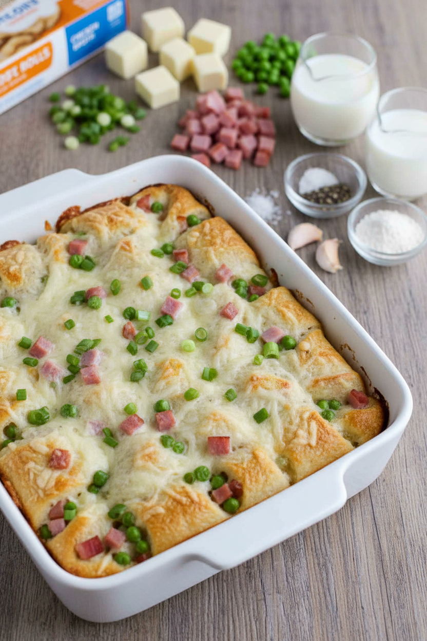 Creamy Ham and Pea Puff Pastry Bake
