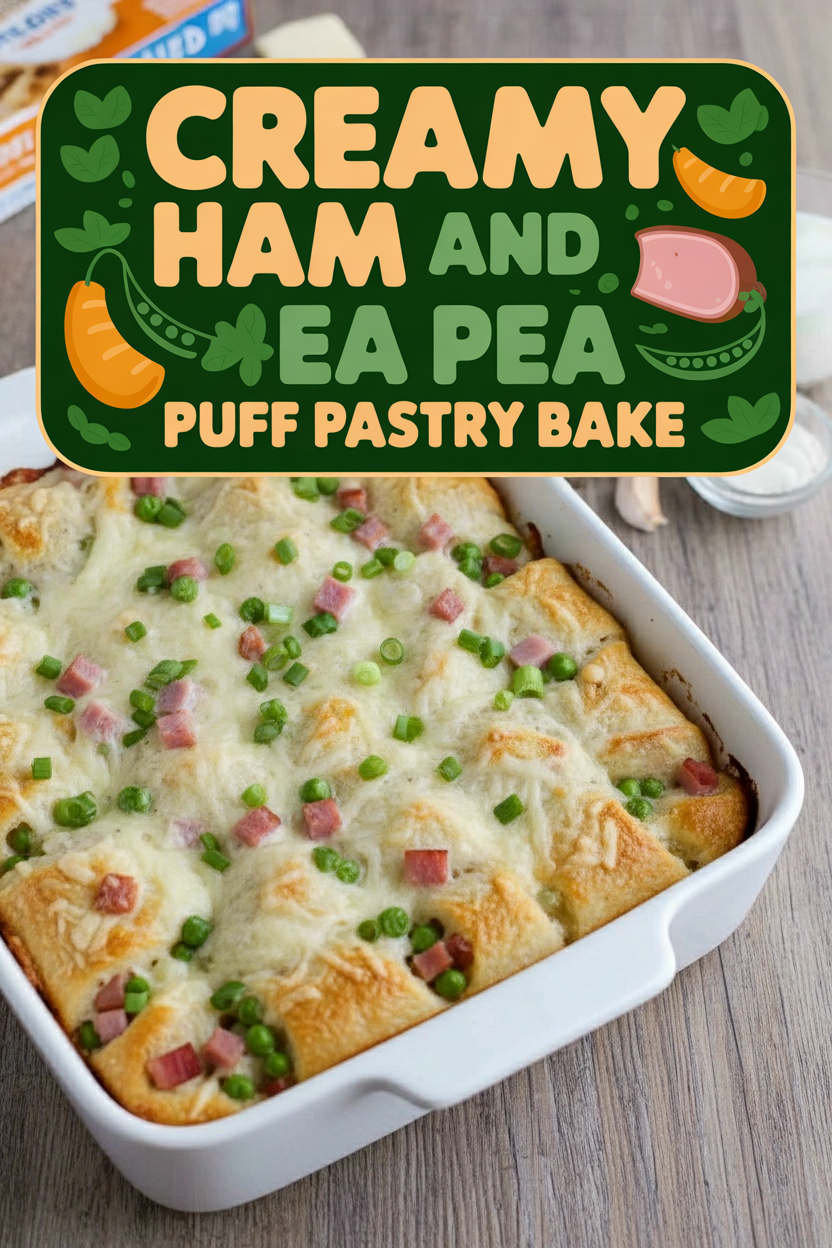 Creamy Ham and Pea Puff Pastry Bake