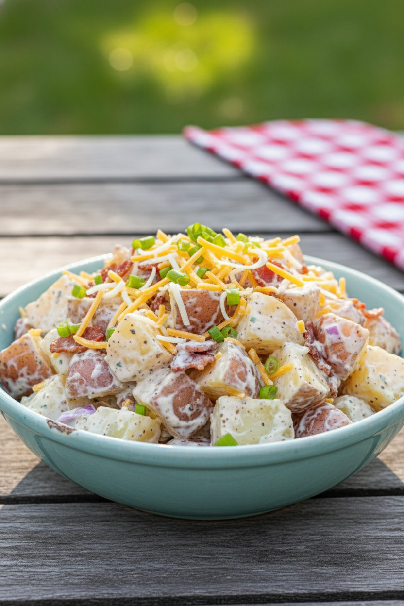 Creamy Red Potato Salad with Bacon and Cheddar