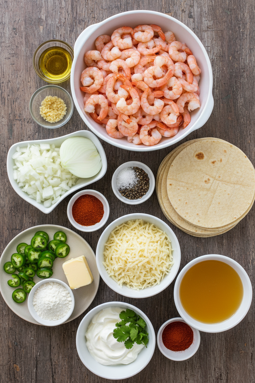 Creamy Shrimp Enchiladas with Green Chile Sauce