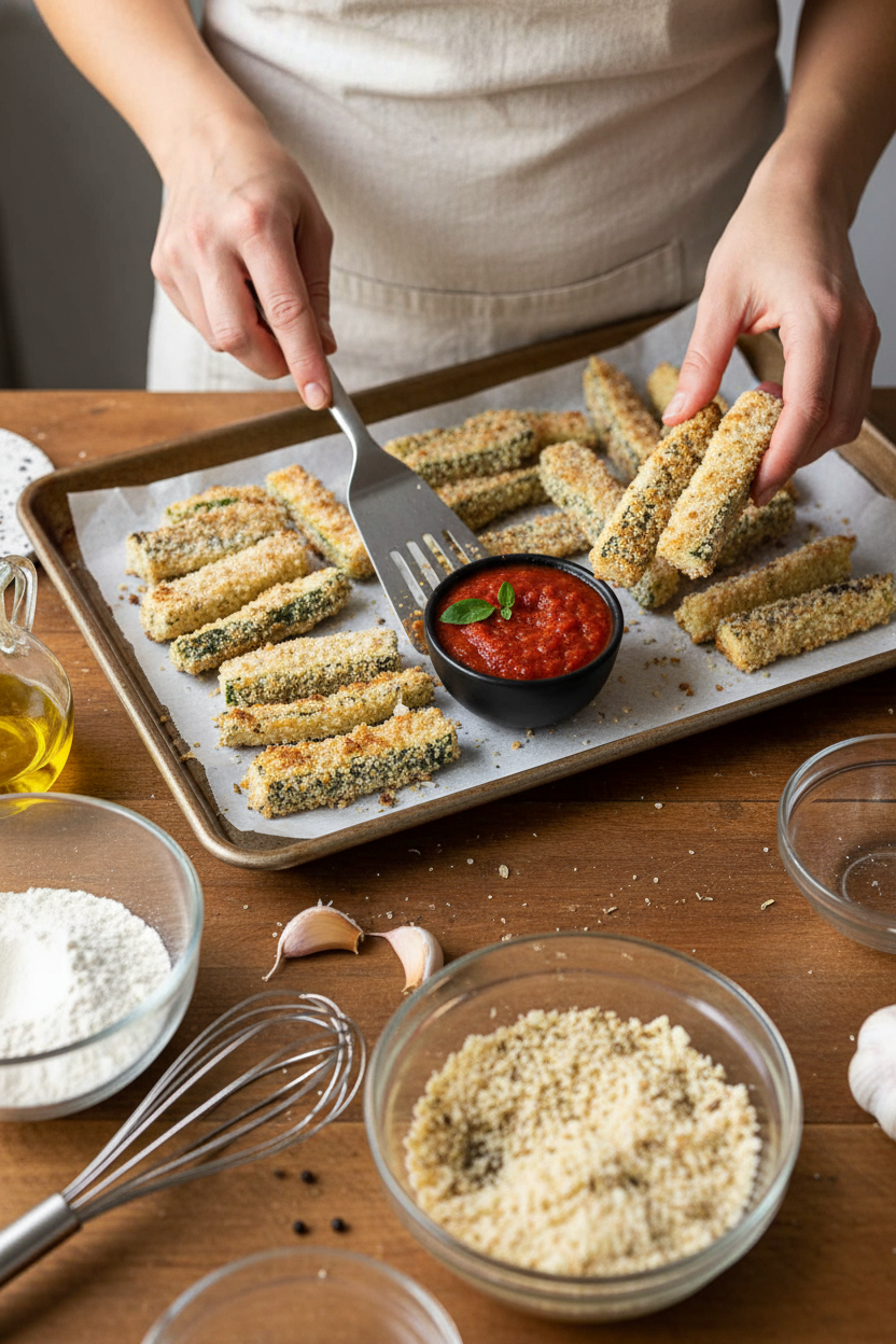 Crispy Baked Zucchini Fries Marinara Dip