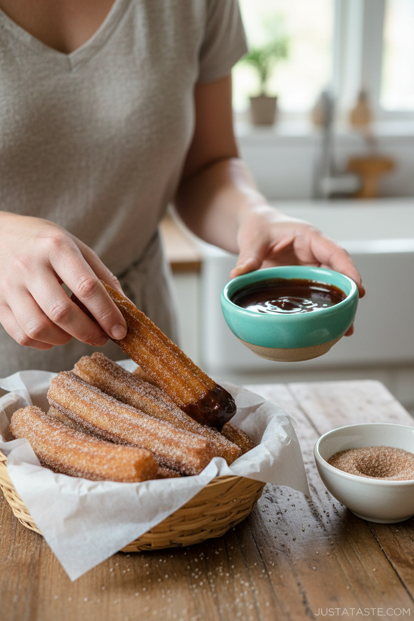 Crispy Homemade Churros and Chocolate Sauce