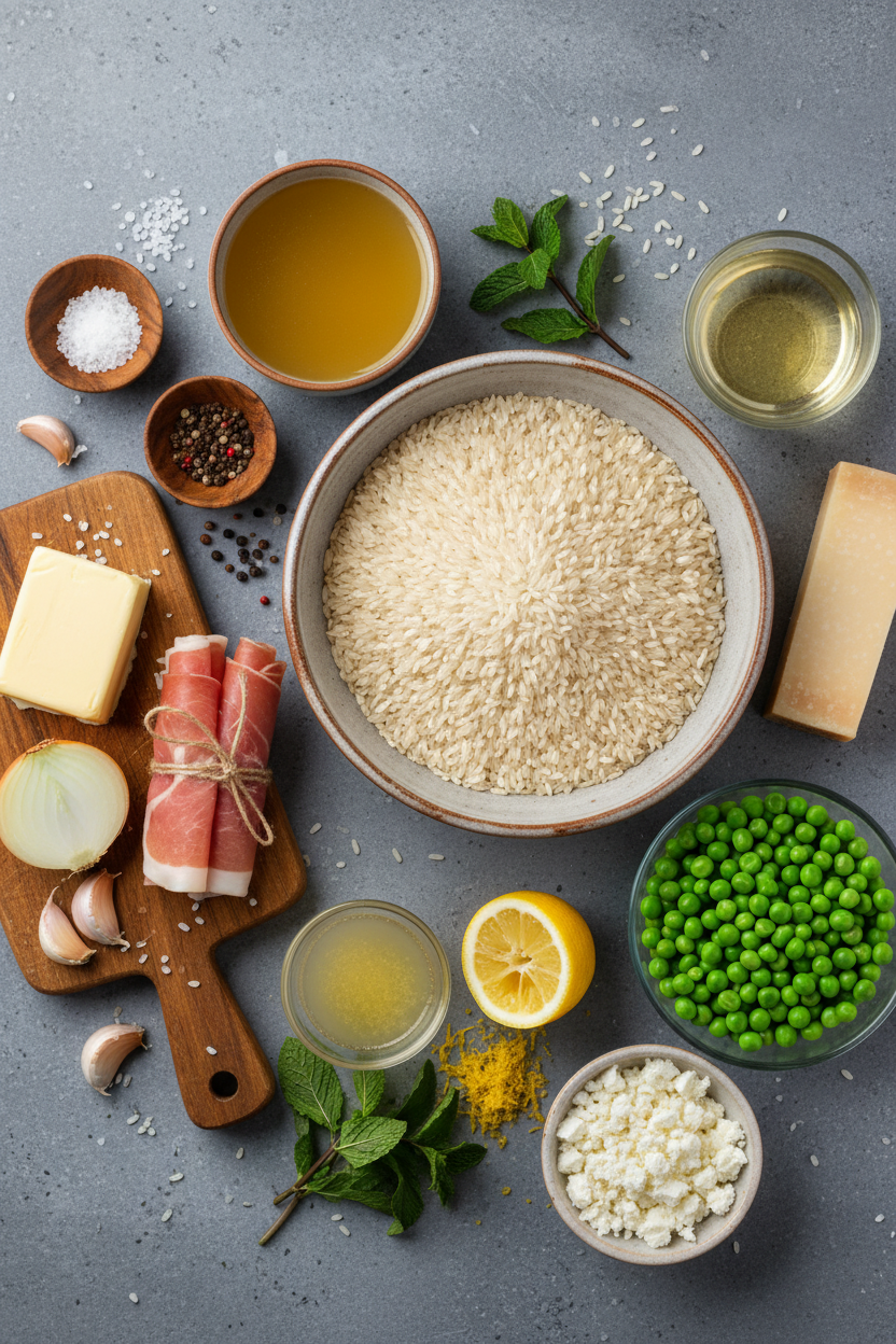 Crispy Prosciutto Mint Pea Risotto