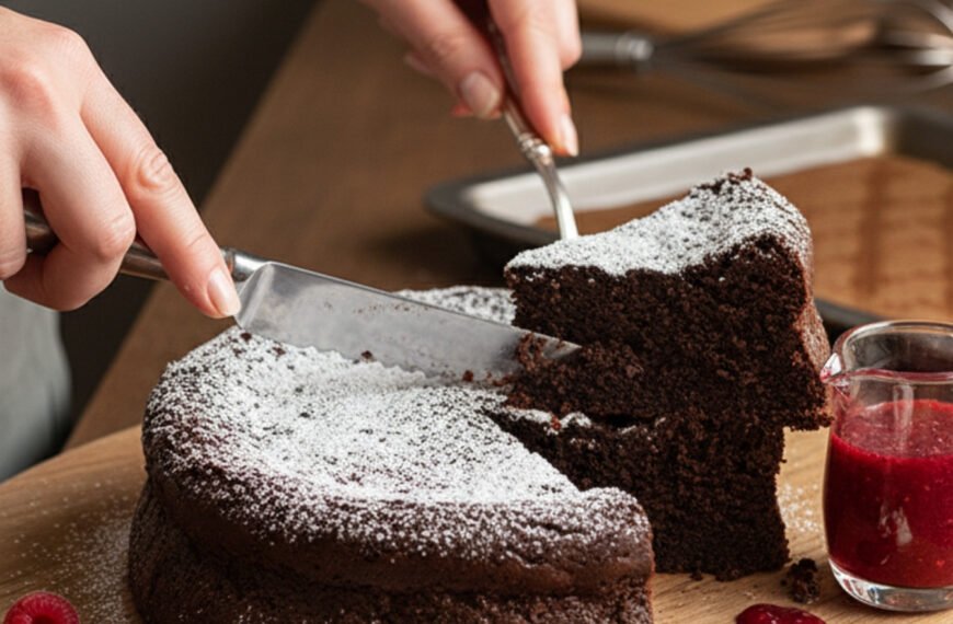 Best Ever Flourless Chocolate Cake with Raspberry Coulis