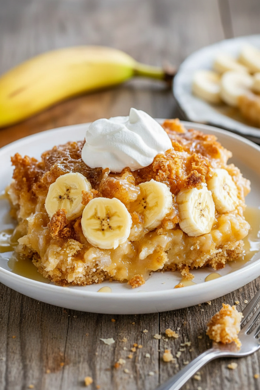 Easy Banana Cobbler with a Buttery Cake Base