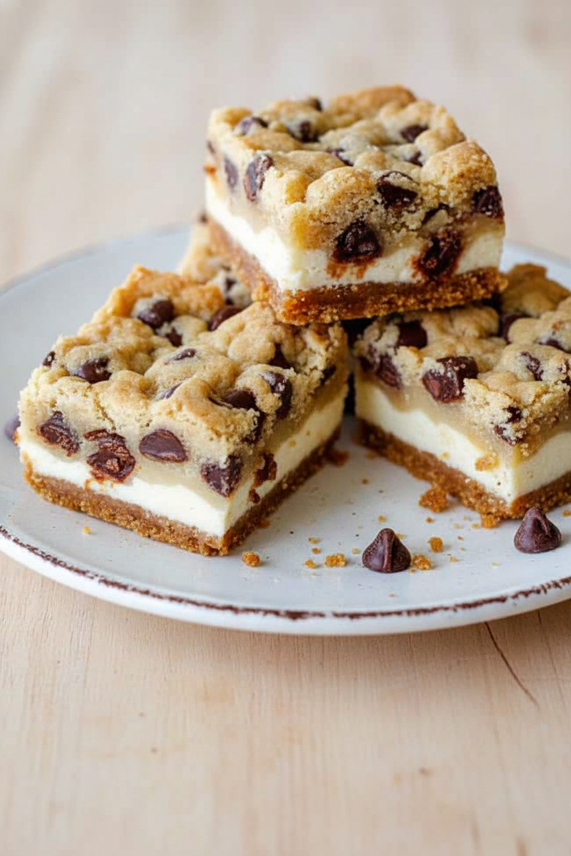 Easy Cheesecake Bars with Chocolate Chip Cookie Topping
