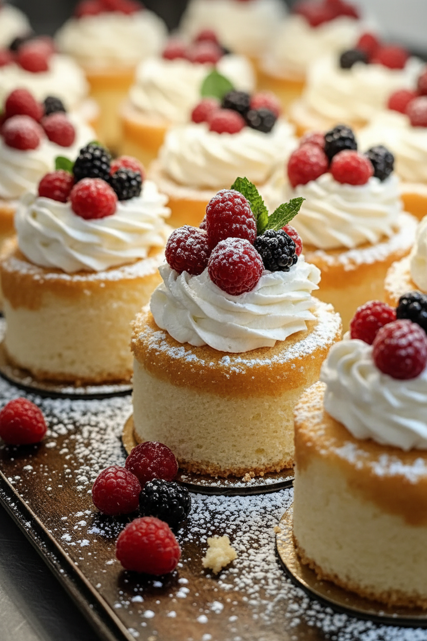 Easy Mini Vanilla Cakes with Whipped Cream Filling