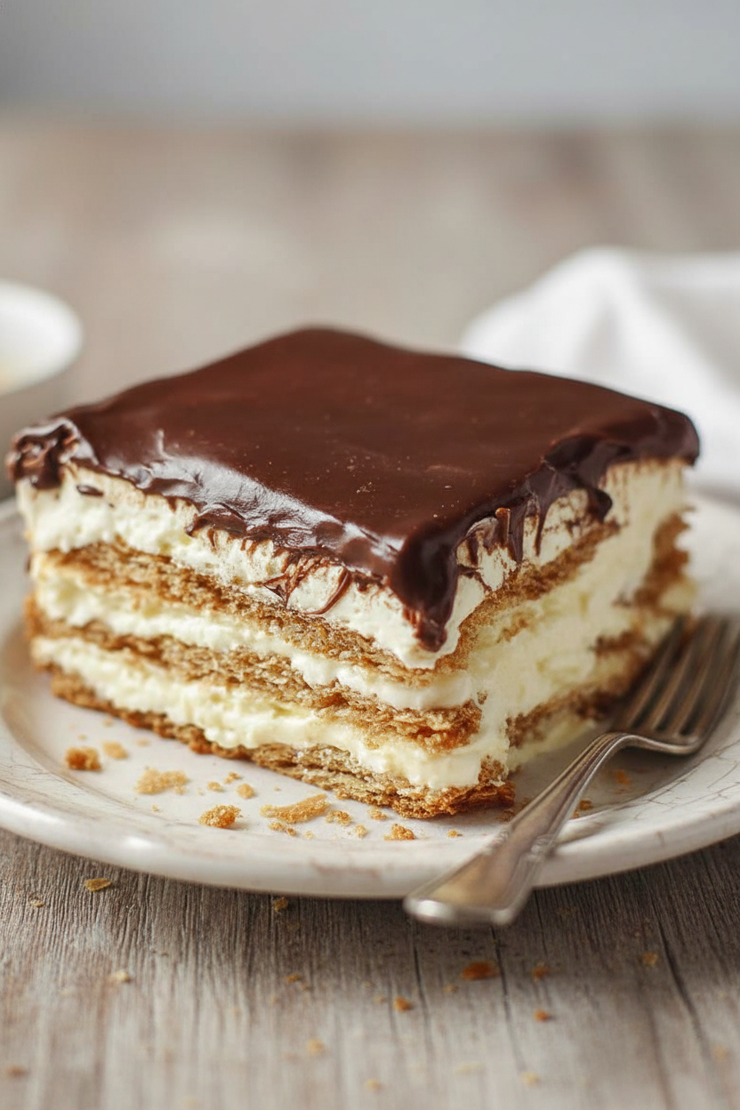 Easy No-Bake Chocolate Graham Cracker Pudding Dessert