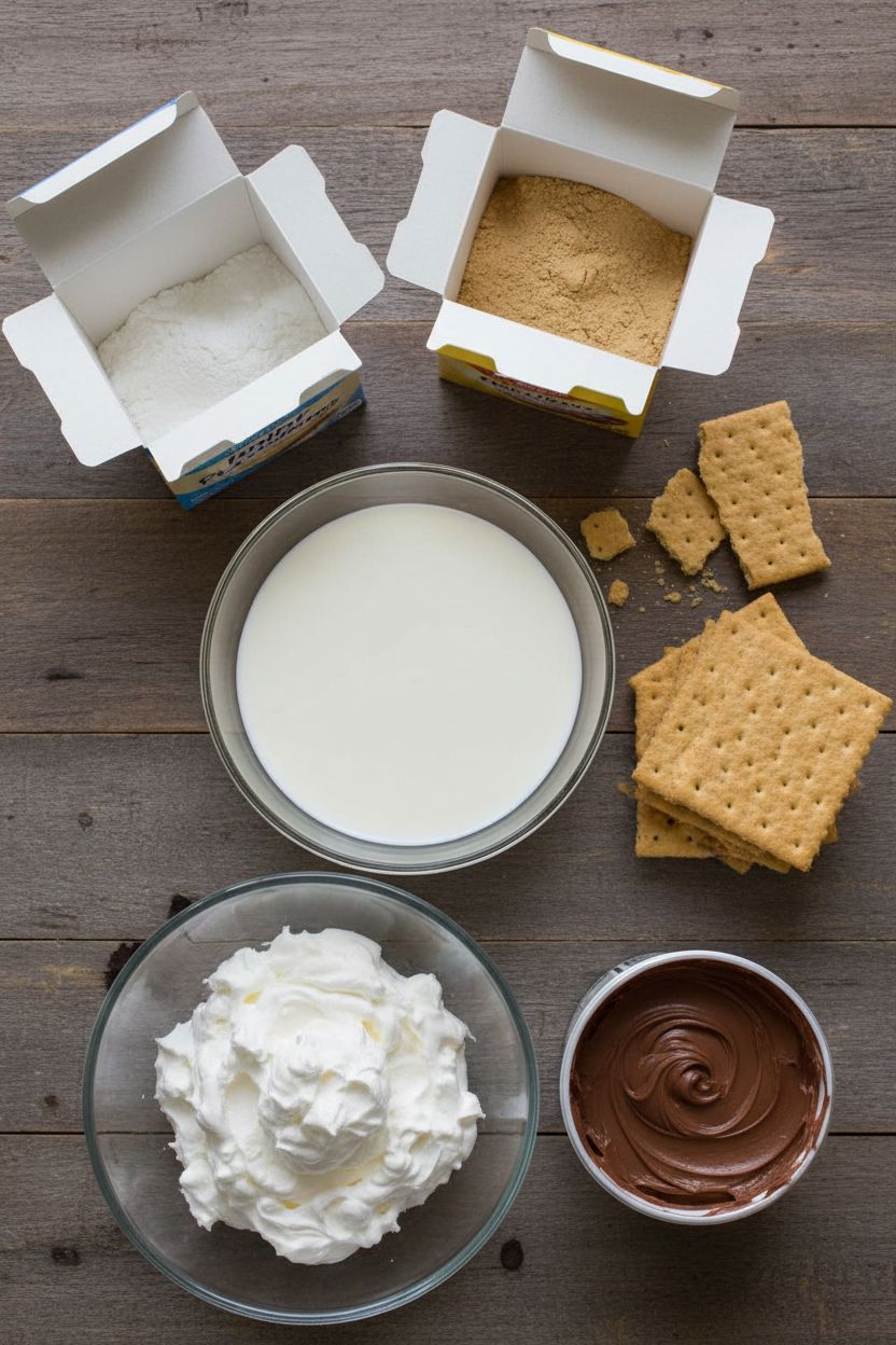Easy No-Bake Chocolate Graham Cracker Pudding Dessert