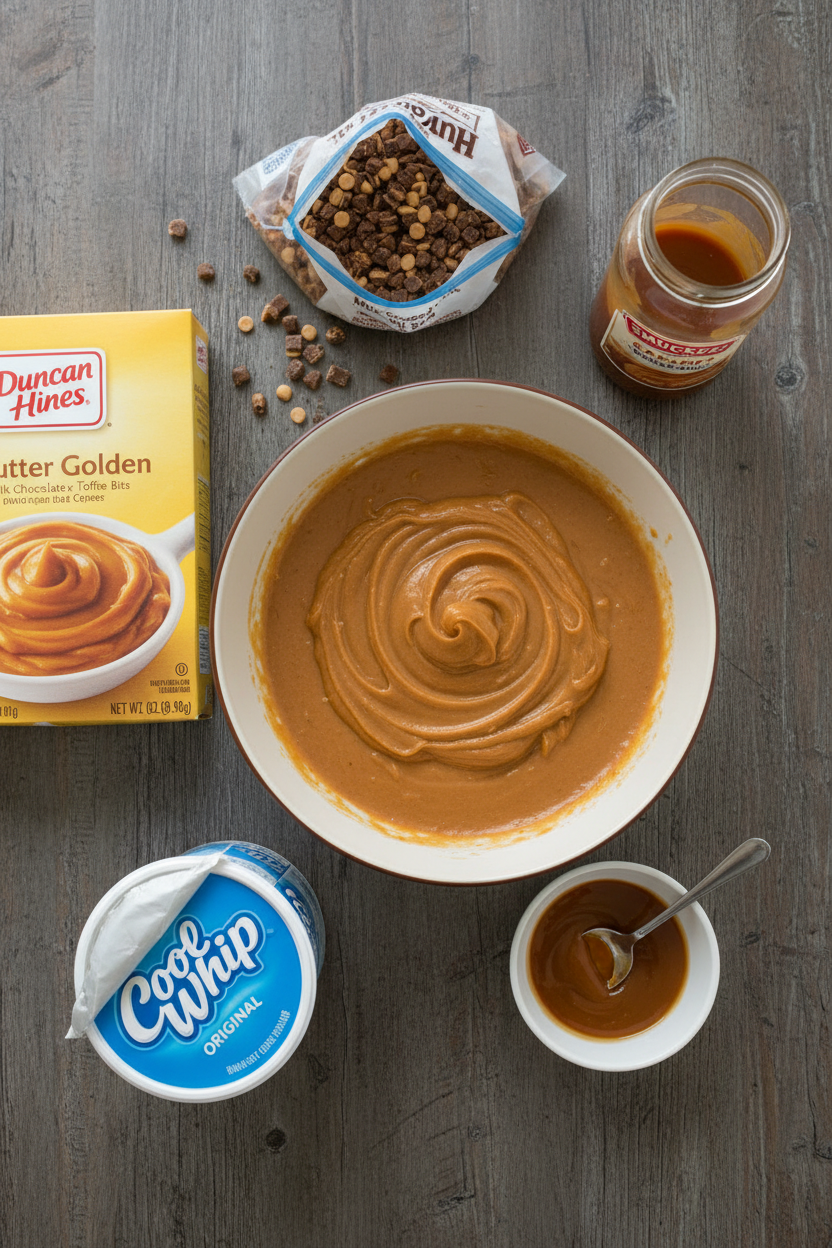 Easy Pumpkin Poke Cake with Caramel and Toffee