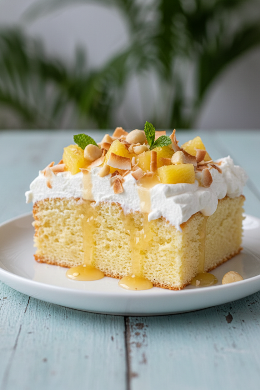 Easy Tropical Pineapple Coconut Poke Cake