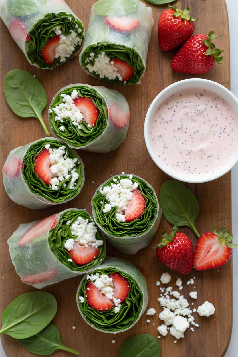 Fresh Spinach Wraps with Strawberry Poppy Dressing