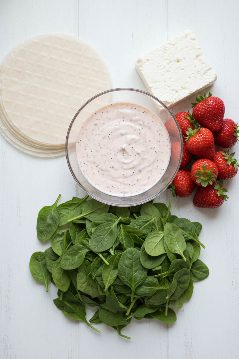Fresh Spinach Wraps with Strawberry Poppy Dressing