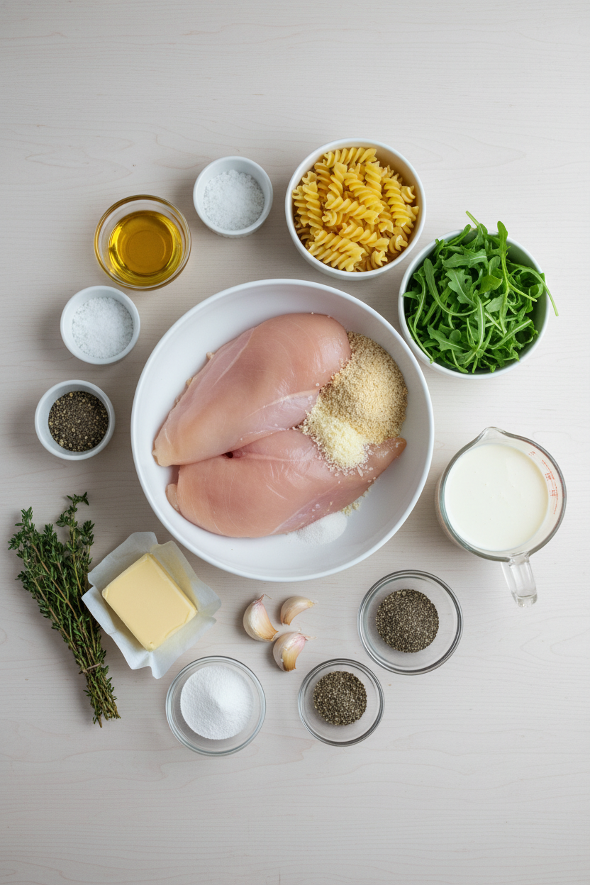Garlic Butter Chicken Pasta with Arugula