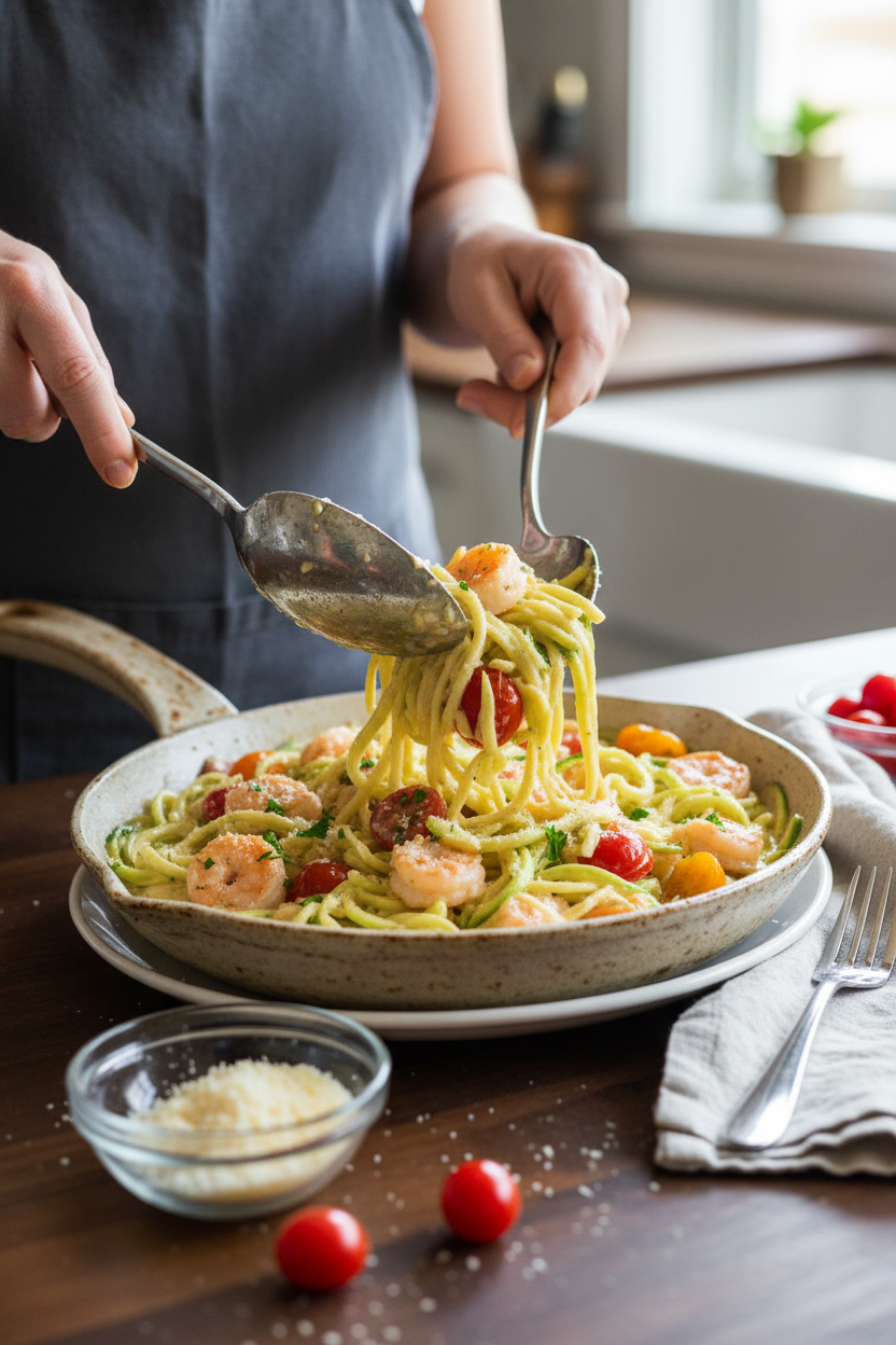 Garlic Shrimp with Creamy Zucchini Noodles