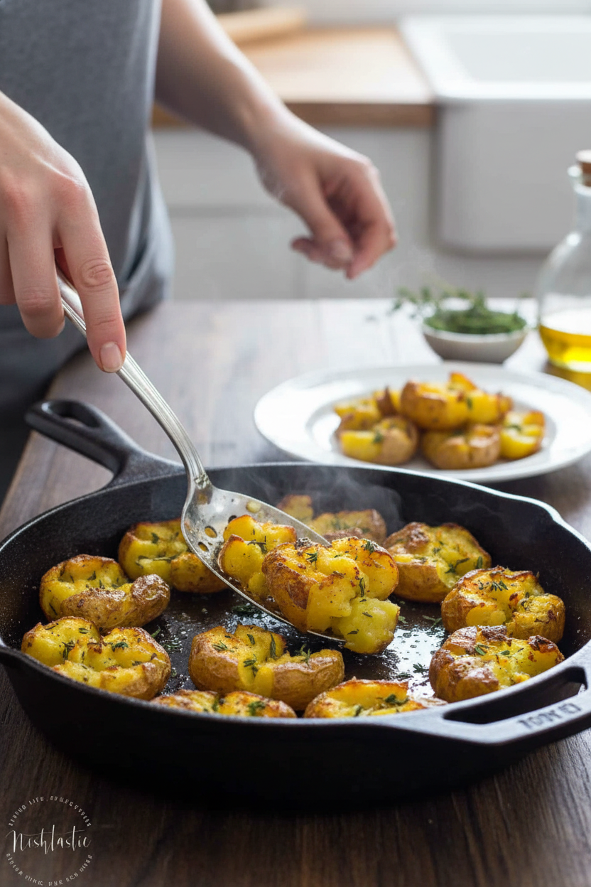 Golden Crisp Smashed Potatoes with Garlic Herbs