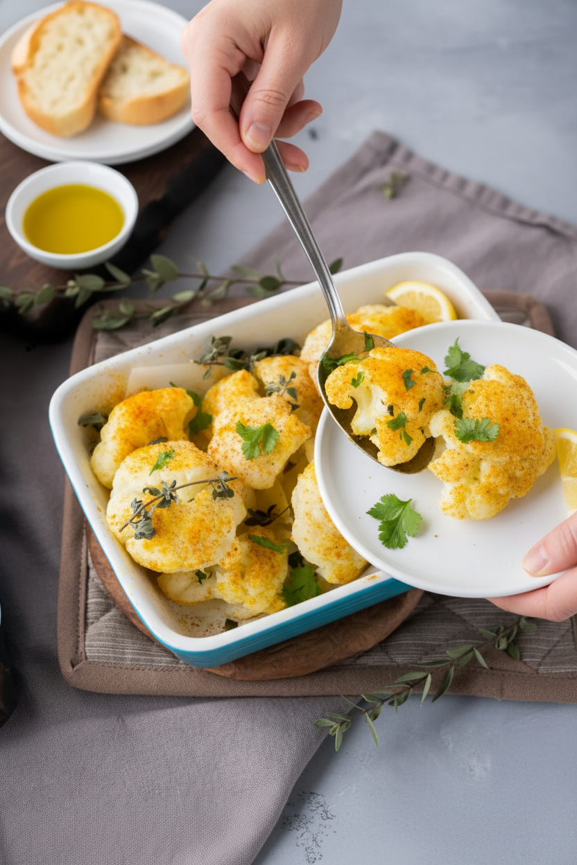 Golden Garlic Turmeric Roasted Cauliflower