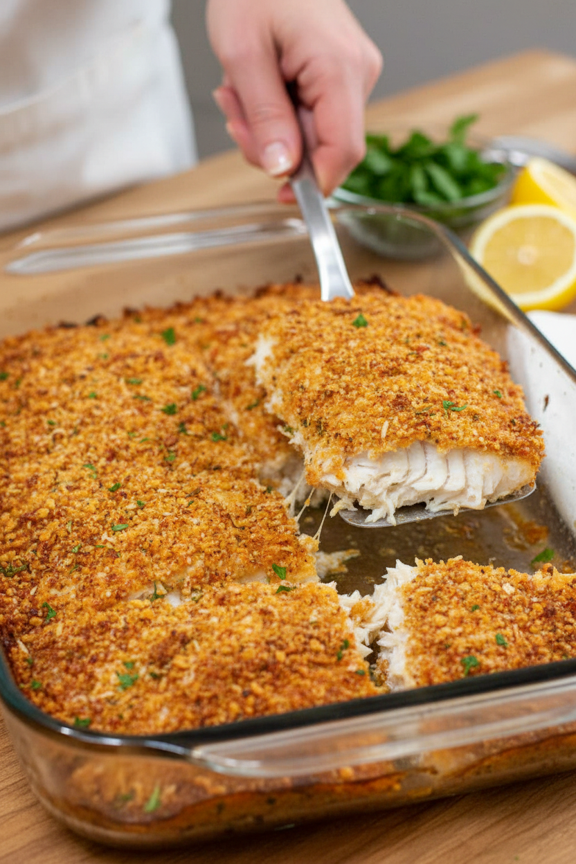 Golden Parmesan Crusted Tilapia Bake