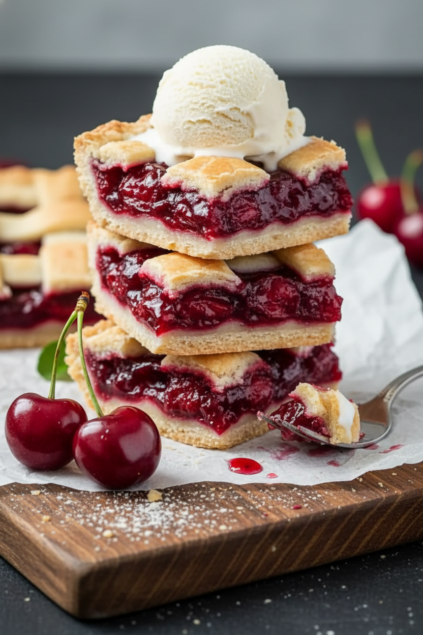 Grandmas Cherry Pie Bars with Almond Glaze