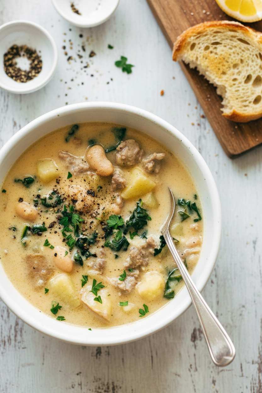 Hearty Sausage Kale and White Bean Soup