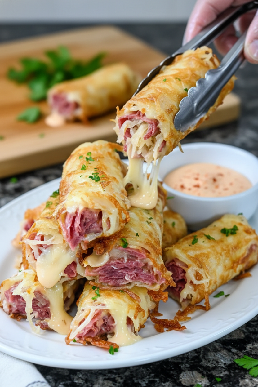 Keto Reuben Roll Ups with Crispy Crunch