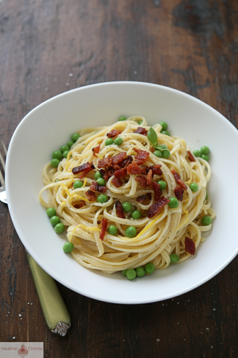 Lemon Bacon Pea Pasta Alfredo