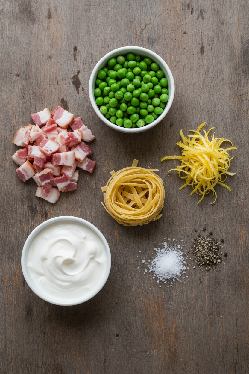 Lemon Bacon Pea Pasta Alfredo