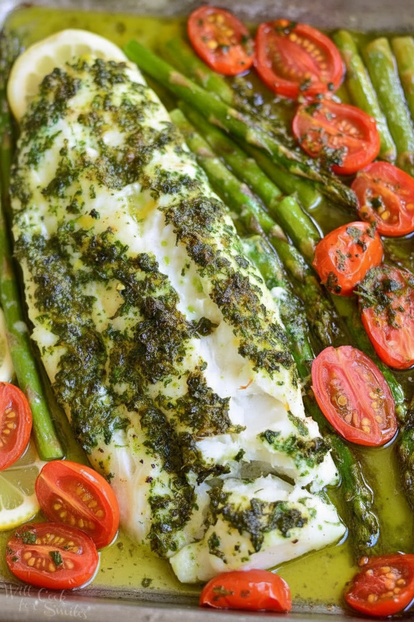 Lemon Butter Baked Cod with Asparagus