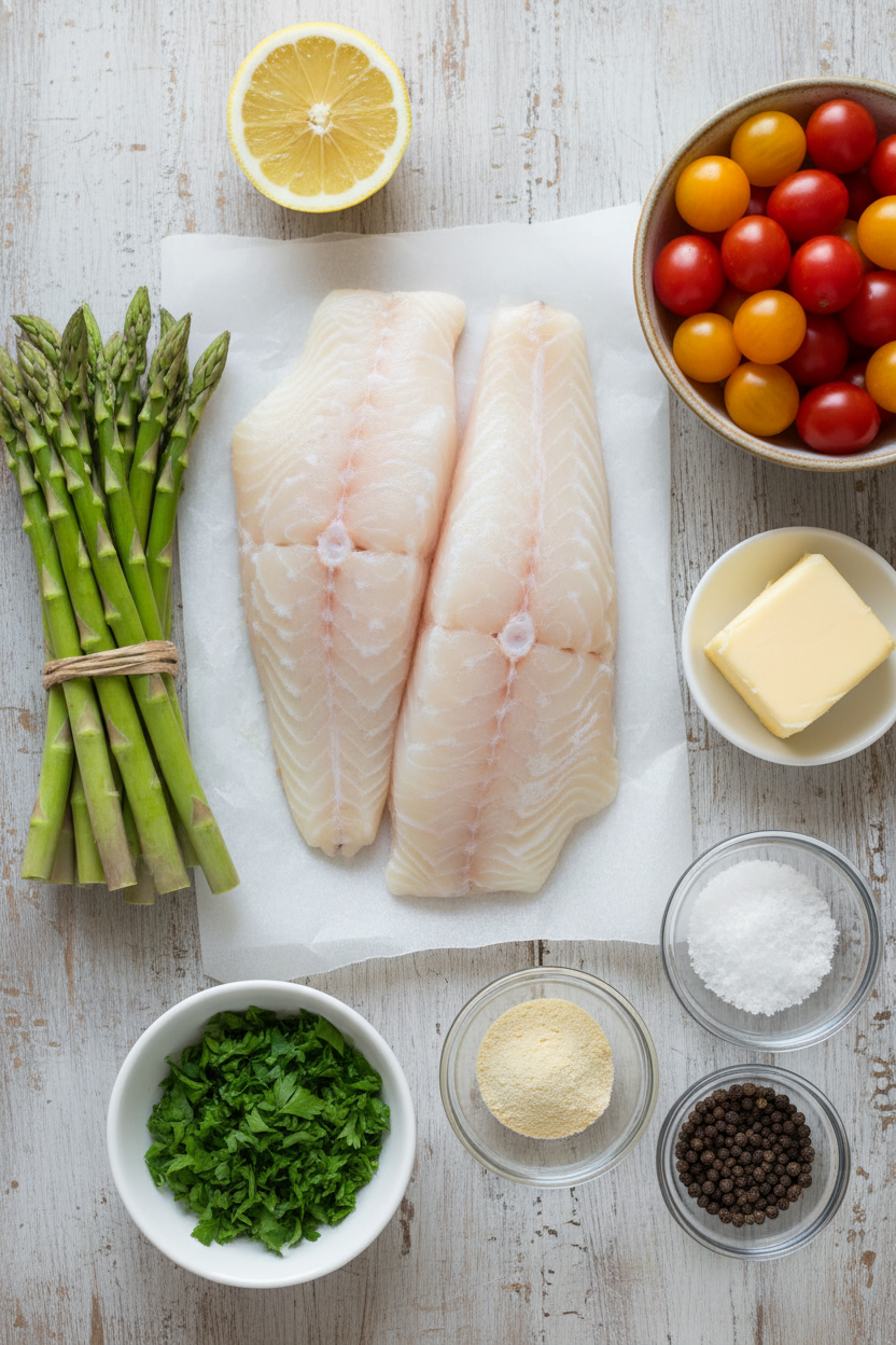 Lemon Butter Baked Cod with Asparagus