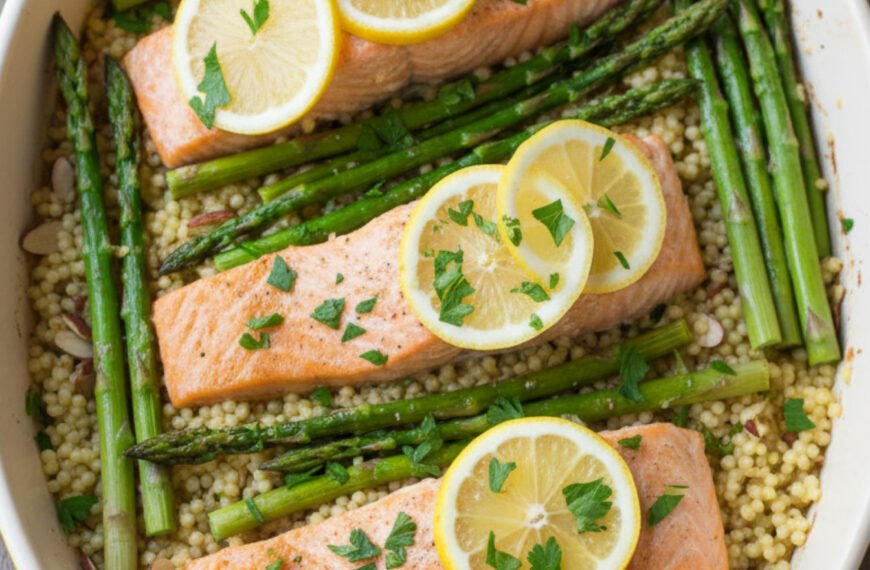 Lemon Garlic Salmon with Asparagus Bake