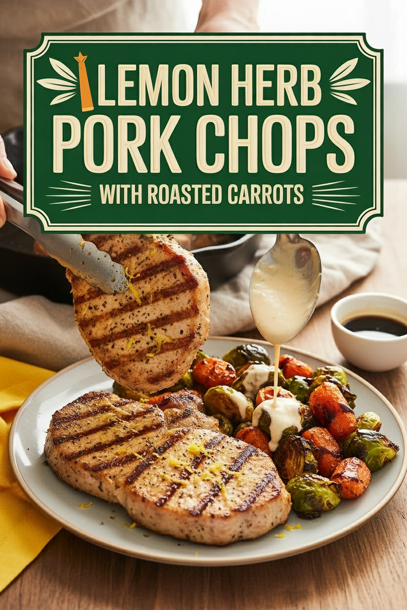 Lemon Herb Pork Chops with Roasted Carrots