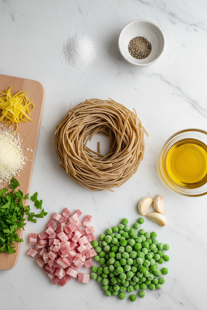 Lemon Pancetta Pasta with Peas