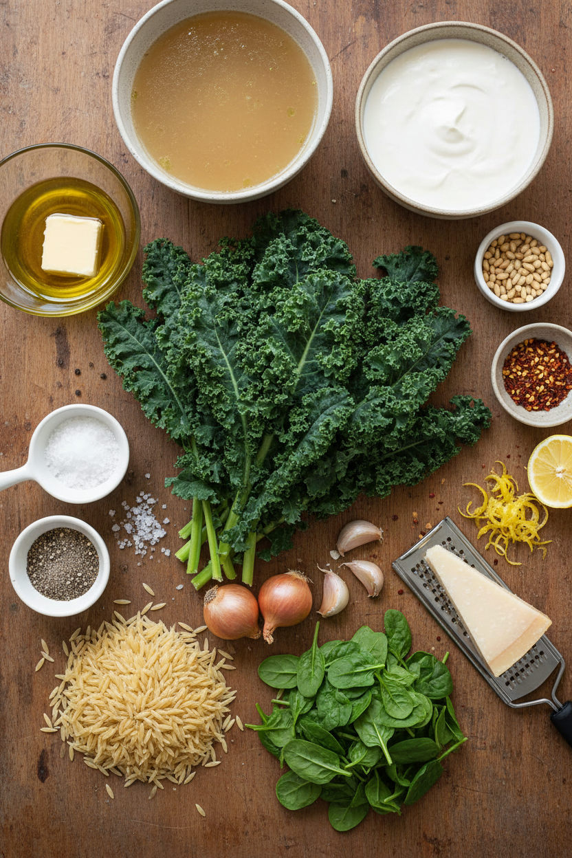 Lemony Parmesan Orzo with Creamed Spinach