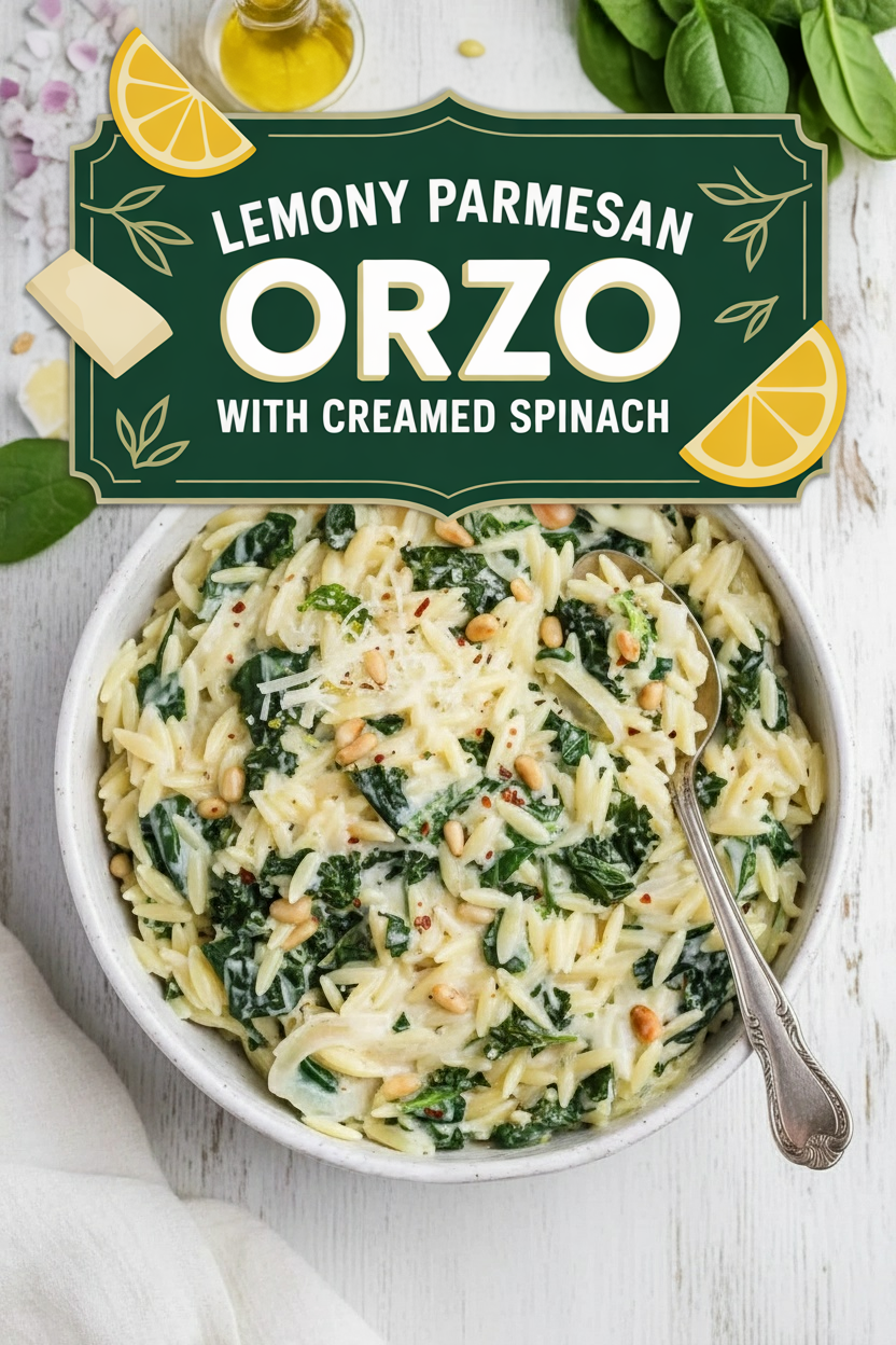Lemony Parmesan Orzo with Creamed Spinach