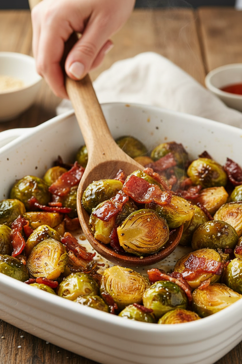 Maple Bacon Roasted Brussels Sprouts