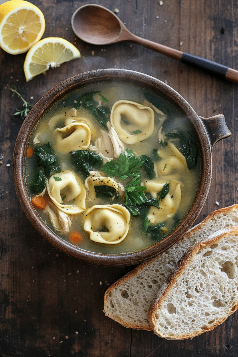 March Lemon Spinach Tortellini Soup