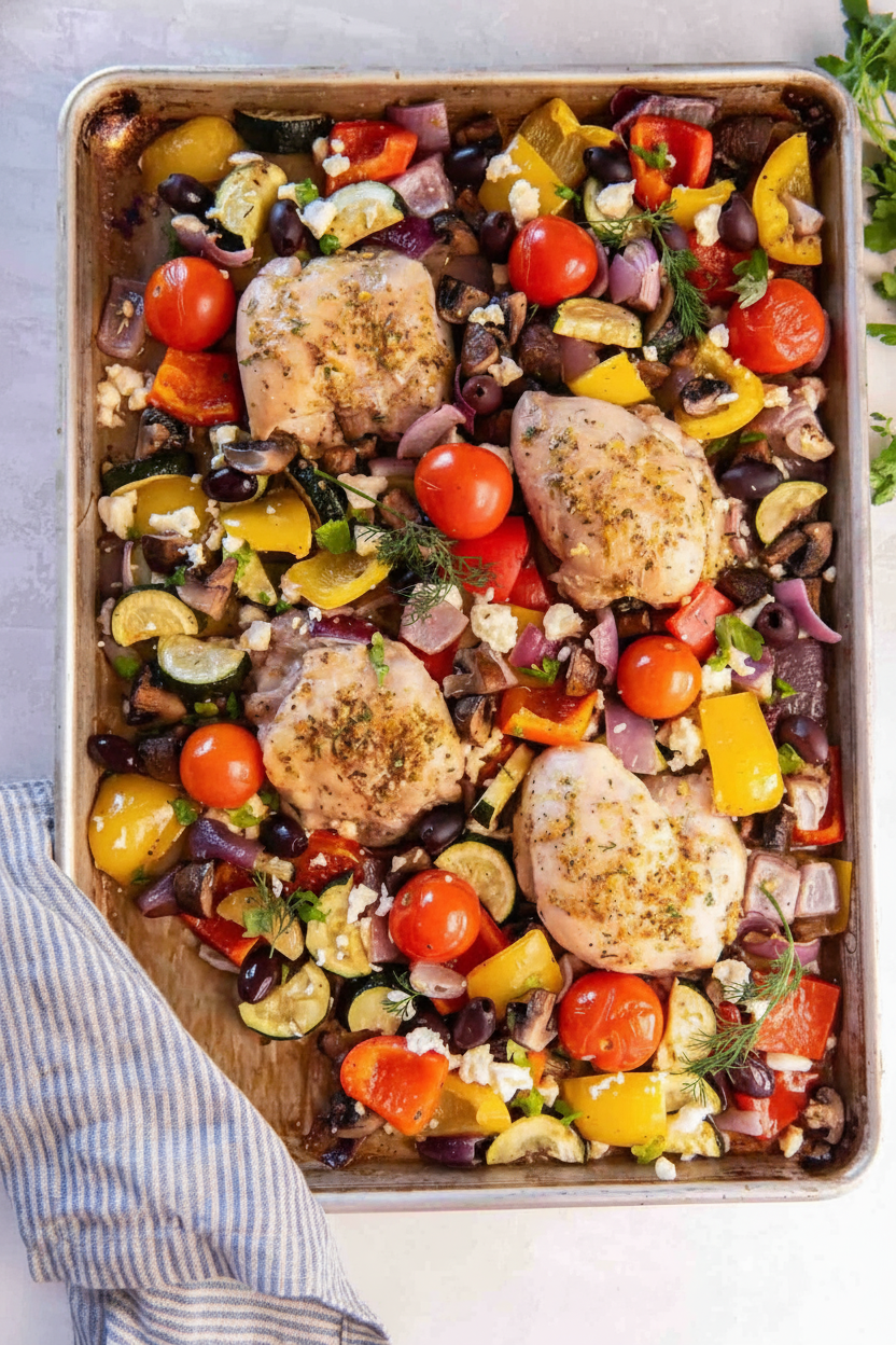 Mediterranean Chicken and Roasted Vegetable Tray Bake