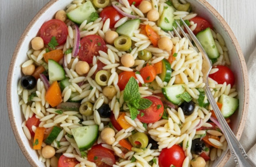 Mediterranean Orzo Salad with Fresh Cucumber and Tomato