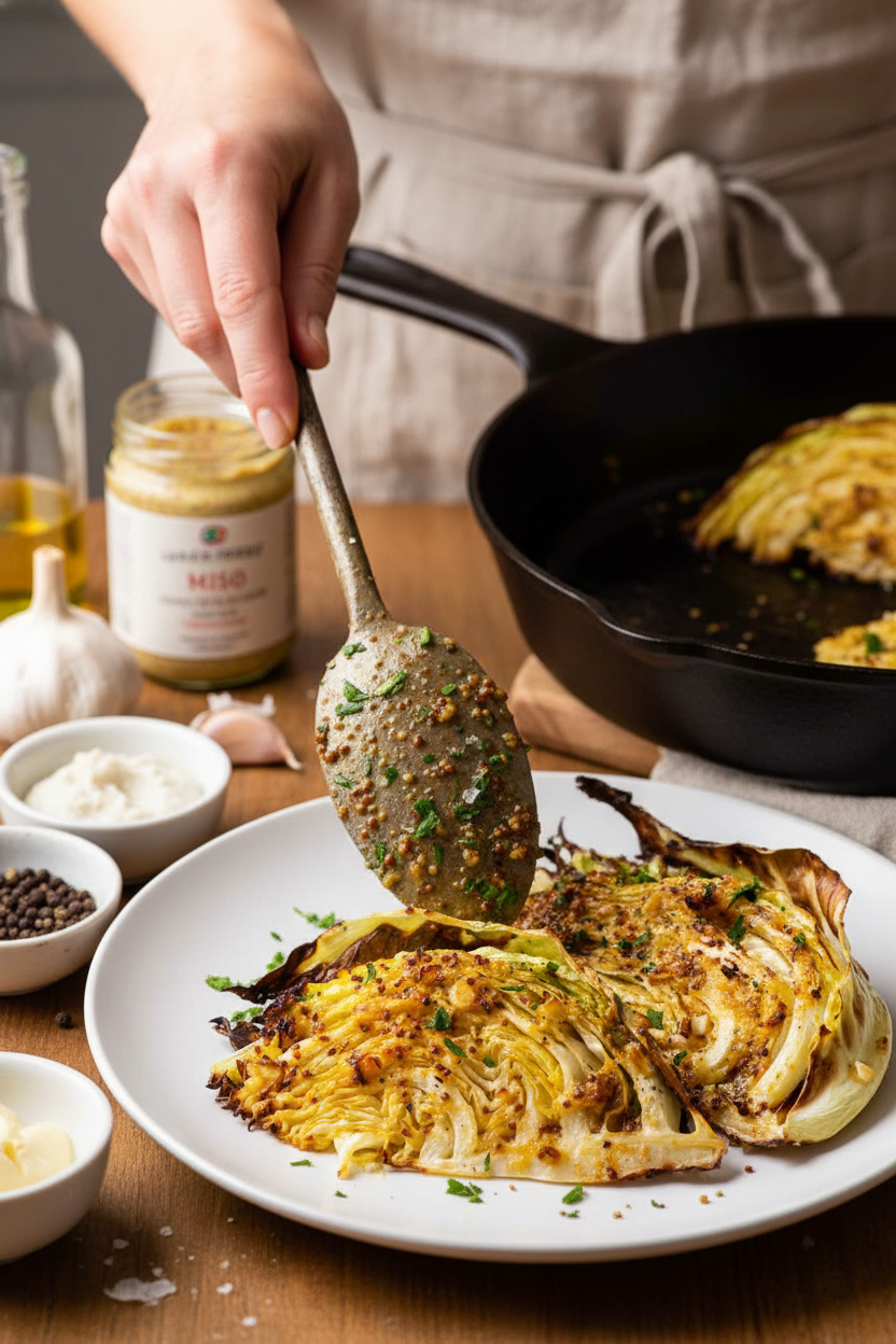Miso Butter Roasted Cabbage Wedges